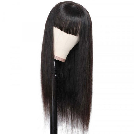 Women Neat Bang Natural Long Straight Hair Wig - Black