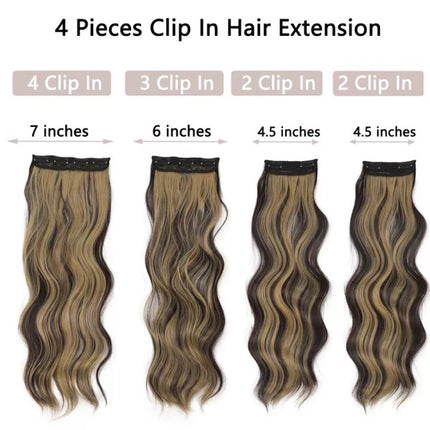 4 Piece Set Of Multi Size Fashion Wigs Hair Extensions - Black Brown - 22 Inshes