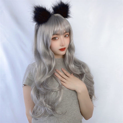 Women Big Wave Temperament Long Curly Hair Wig - Silver