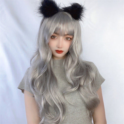 Women Big Wave Temperament Long Curly Hair Wig - Silver