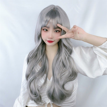 Women Big Wave Temperament Long Curly Hair Wig - Silver