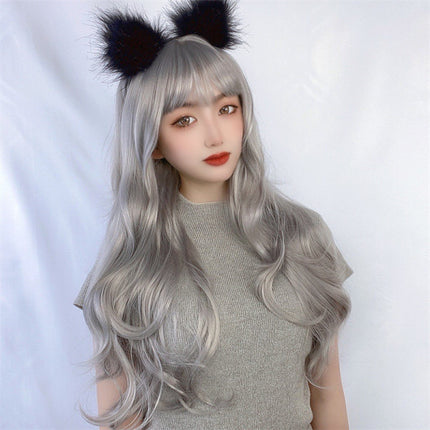 Women Big Wave Temperament Long Curly Hair Wig - Silver