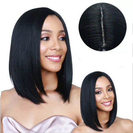 Ladies Fashion Elegant Short Straight Hair Wig - Black