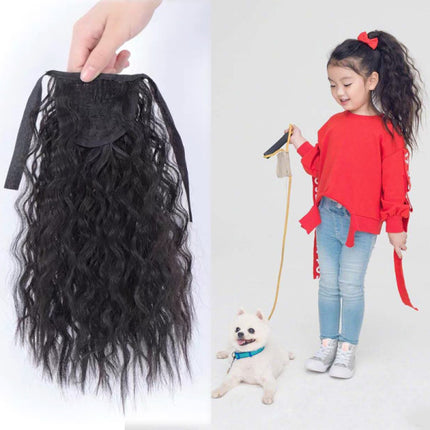 Kids Girls Fashion Strap Wavy Ponytail Hair Wig - Dark Brown