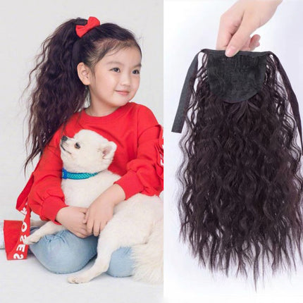 Kids Girls Fashion Strap Wavy Ponytail Hair Wig - Dark Brown