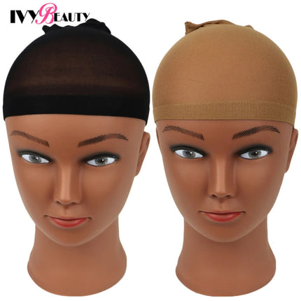 2 Pieces Nylon Superfine Breathable Elastic Wig Cap - Black