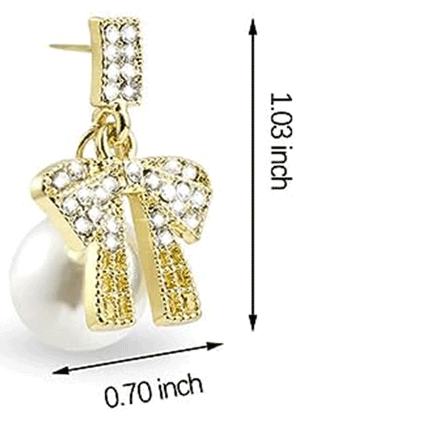 Asymmetric Pearl Diamond Bow Earrings - Golden