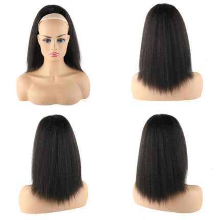 Hair Puff Straight Black Realistic Hair Extension Wig - Black