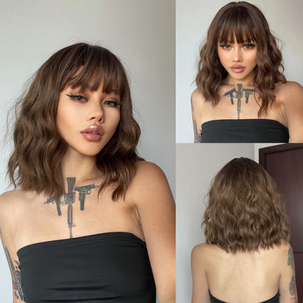 Light Brown Curly Rough Look Realistic Hair Wig - Light Brown