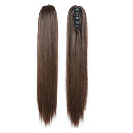 20 Inches Clip On Easy To Wear Straight Ponytail Hair Extension Wig Girls Fashion Fake Shiny Hair Wigs - Dark Brown