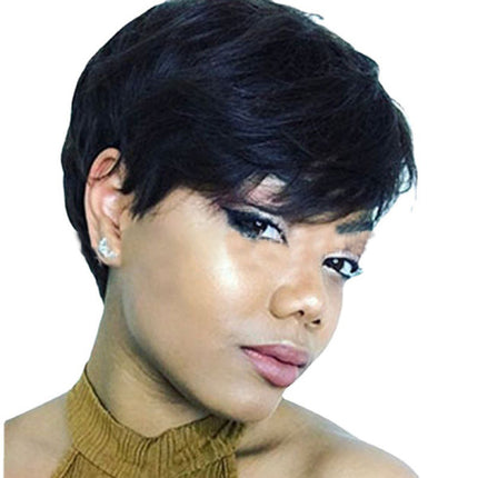 Boy Cut Short Straight Realistic Shiny Women Hair Wig - Black