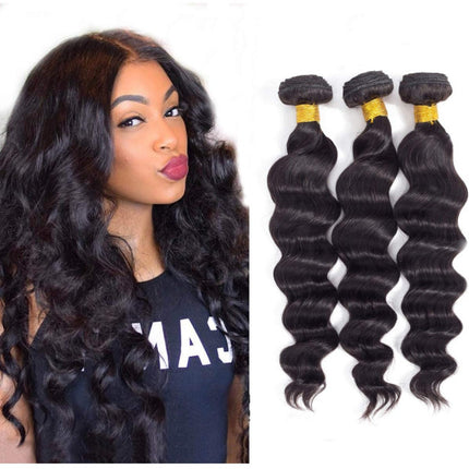 3 Pieces Loose Wave Curly Black Women Hair Extension Natural Look Ponytail For Girls Velcro Closure - 22 Inches