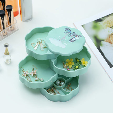 360 Rotating Four Layers Jewelry Organizer Storage Box - Green