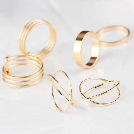 Girls Simple Alloy Ring Set 6 Pieces - Golden