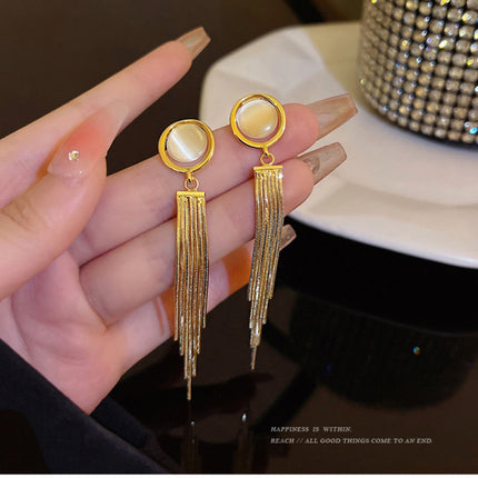 Shiny Gold Plated Party Wear Tassel Earrings -  Golden