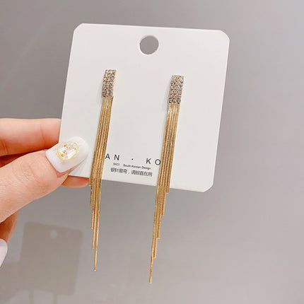 Tassel Silver Plated Crystal Earrings Pair - Golden