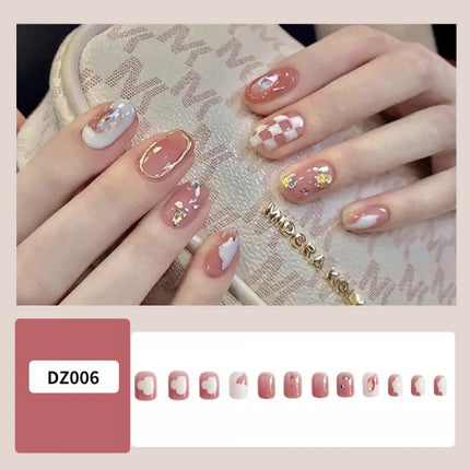 Check Print Contrast 12 PCs Party Wear Fake Nails - Light Pink