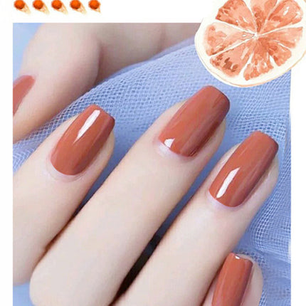 Artificial Metallic Shiny Acrylic Fake Nails 12 PCs Set - Rust Red