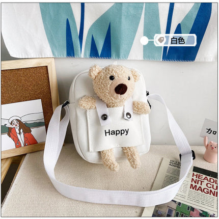 Bear Doll Patched Crossbody Cute Shoulder Bag - White