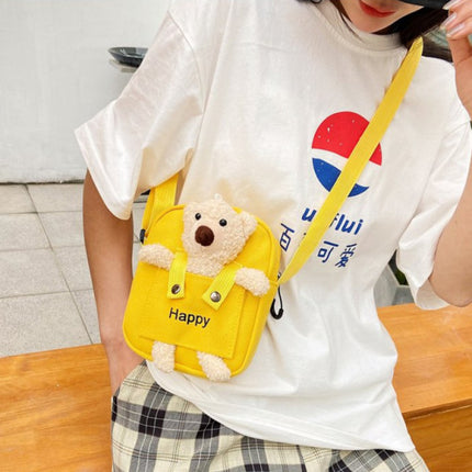 Bear Doll Patched Crossbody Cute Shoulder Bag - Yellow