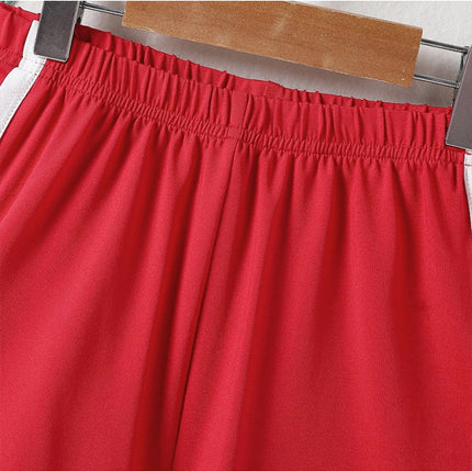 Striped Panel Summer Wear Comfortable Women Shorts - Red