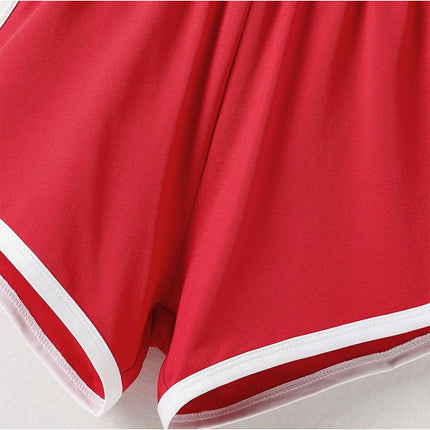 Striped Panel Summer Wear Comfortable Women Shorts - Red