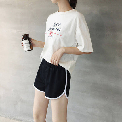 Striped Panel Summer Wear Comfortable Women Shorts - Black