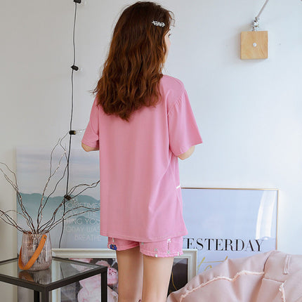 Rabbit Cartoon Printed Nightwear Women 2Pcs Pajama Set - Pink