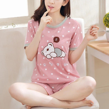 Sleepy Bear Printed Nightwear Women 2Pcs Pajama Set - Pink