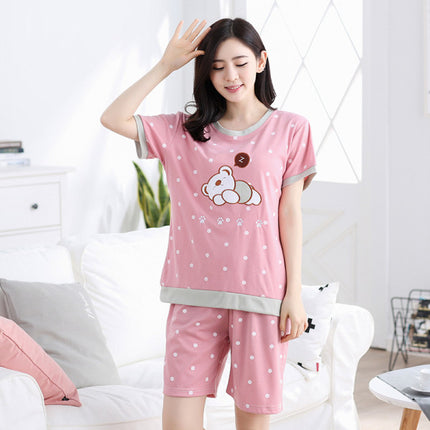 Sleepy Bear Printed Nightwear Women 2Pcs Pajama Set - Pink