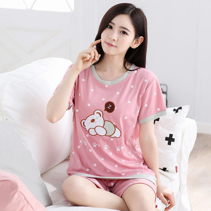 Sleepy Bear Printed Nightwear Women 2Pcs Pajama Set - Pink