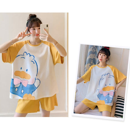 Cute Duck Printed Nightwear Women Two Pieces Pajama Set - Yellow