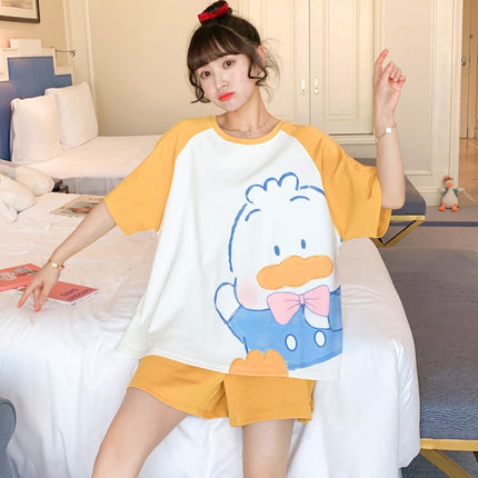 Cute Duck Printed Nightwear Women Two Pieces Pajama Set - Yellow