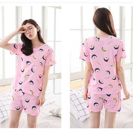 Cartoon Printed Nightwear Women Two Pieces Pajama Set - Pink