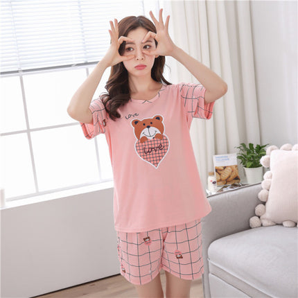 Bear Love Printed Nightwear Women Fashion 2Pcs Pajama Set - Pink