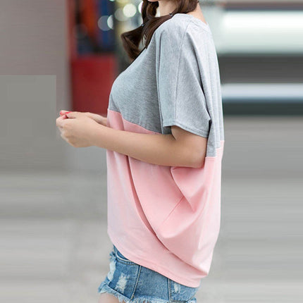 Women Loose And Thin Short Sleeve Bat T Shirt - Gray Pink