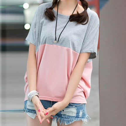 Women Loose And Thin Short Sleeve Bat T Shirt - Gray Pink