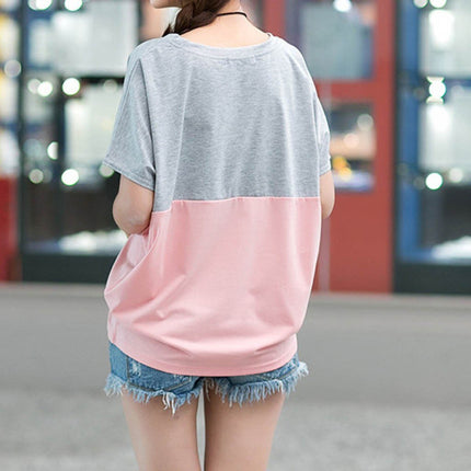 Women Loose And Thin Short Sleeve Bat T Shirt - Gray Pink