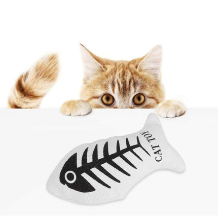 Fish Shape Canvas Pet Interactive Cat Toy - Black &amp; White