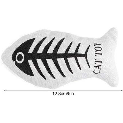 Fish Shape Canvas Pet Interactive Cat Toy - Black &amp; White