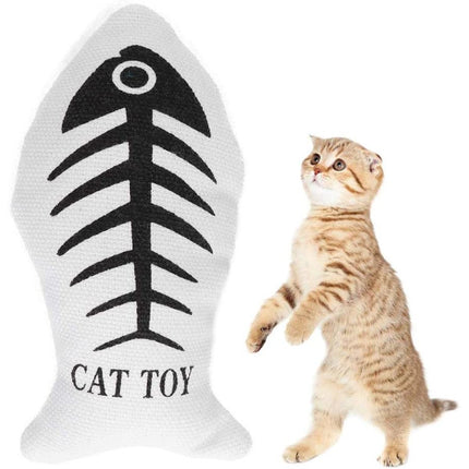 Fish Shape Canvas Pet Interactive Cat Toy - Black &amp; White