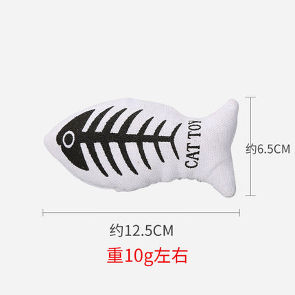 Fish Shape Canvas Pet Interactive Cat Toy - Black &amp; White