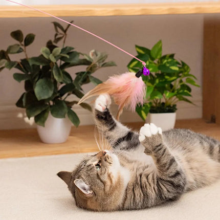 Feather Hanging Cat Pet Teaser Training Stick - Multi Color