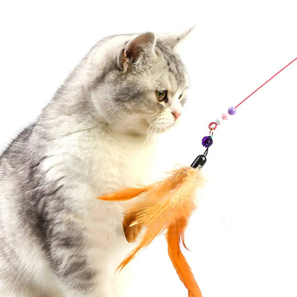 Feather Hanging Cat Pet Teaser Training Stick - Multi Color