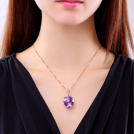 Crystal Carved Gold Plated Shiny Party Necklace- Purple