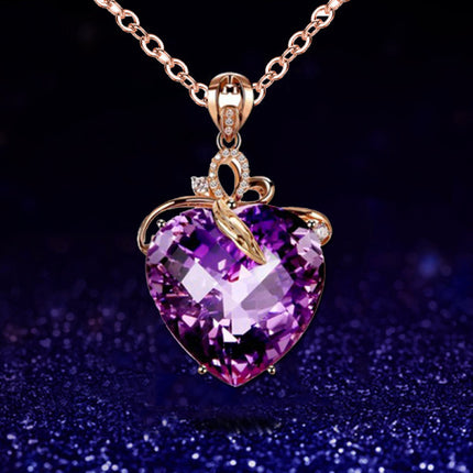 Crystal Carved Gold Plated Shiny Party Necklace- Purple