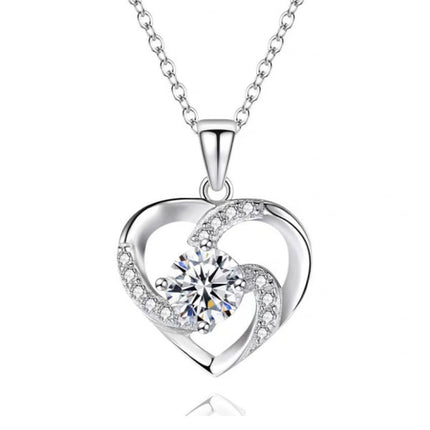 Silver Plated Heart Shaped Rhinestones Decor Fashion Necklace - Silver