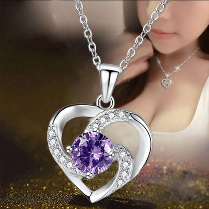 Copy of Silver Plated Heart Shaped Rhinestones Decor Fashion Necklace - Purple