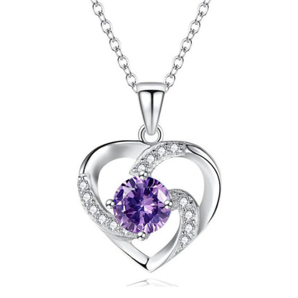 Copy of Silver Plated Heart Shaped Rhinestones Decor Fashion Necklace - Purple