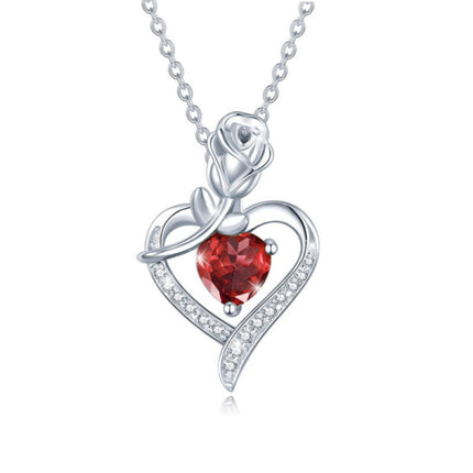 Elegant Rose Heart Shaped Faux Crystal Patched Necklace - Red